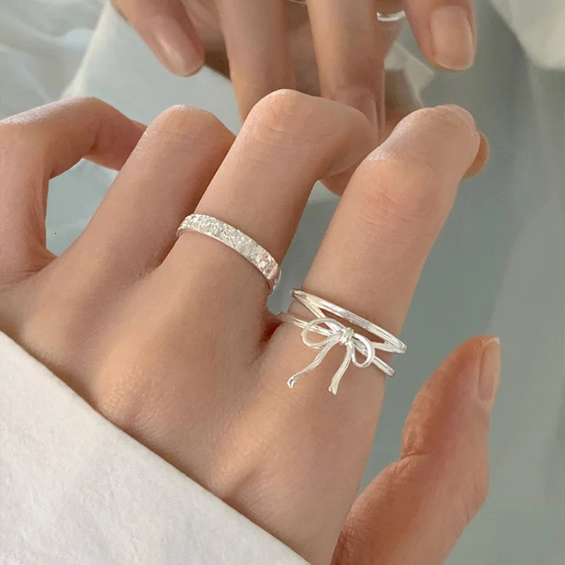 925 Sterling Silver Simple Ring For Women Fine Jewelry Finger Adjustable Open Vintage Tassel Bow Ring For Party Birthday Gift 250805