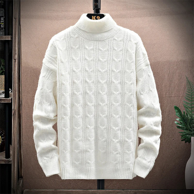 Mens winter turtleneck sweater warm knitted cashmere pullover soft comfortable casual fashion solid color long sleeve jumpsuit 250806
