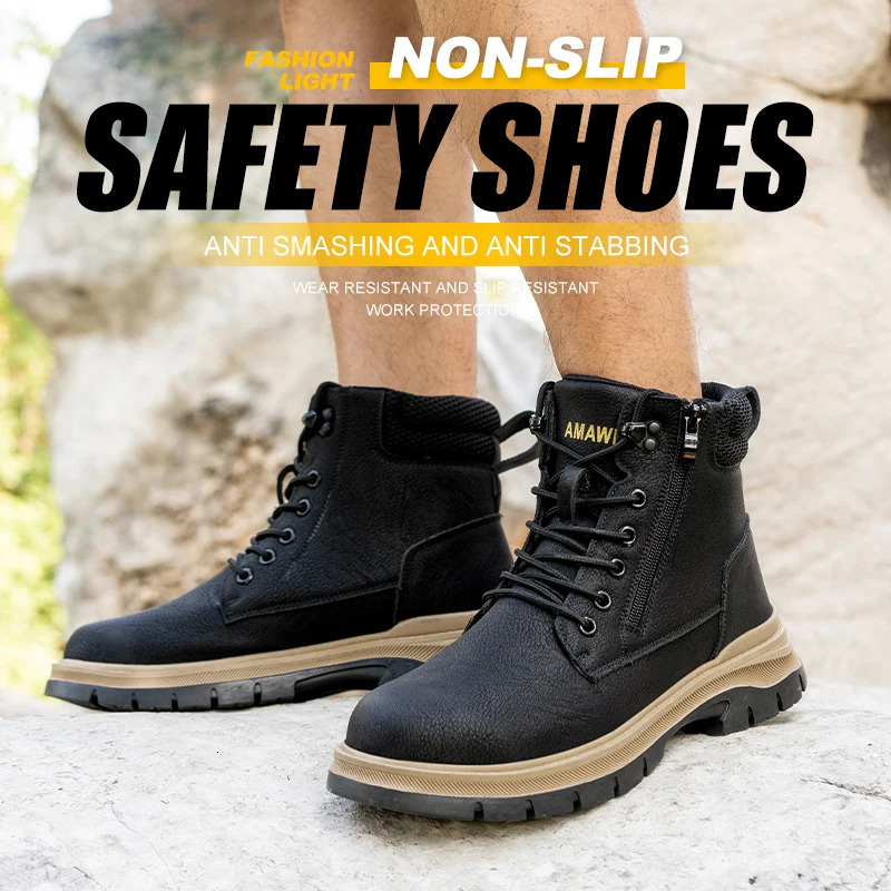 Mens Work Boots Steel Toe High Top Safety Shoes - Waterproof Anti-Puncture Non Slip Anti-Smash Indestructible Hiking Boots 250805