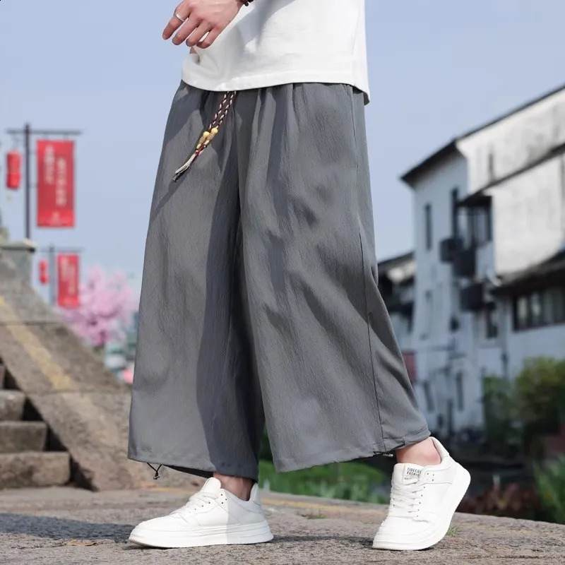 Summer AnkleLength Pants Men Fashion Chinese Style Casual Loose Harem Man Lightweight Straight Wide Leg M5XL 250729
