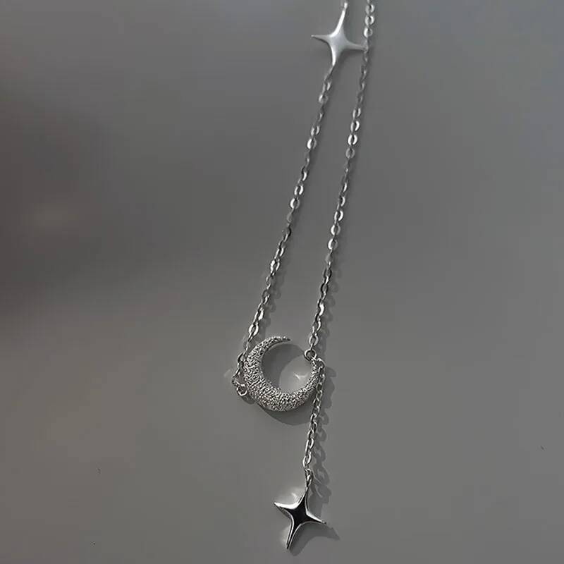 Popularity Fashion Moon Star Sterling Sier Necklace Geometric Shape Pendant Chain for Women's Fine Accessories
