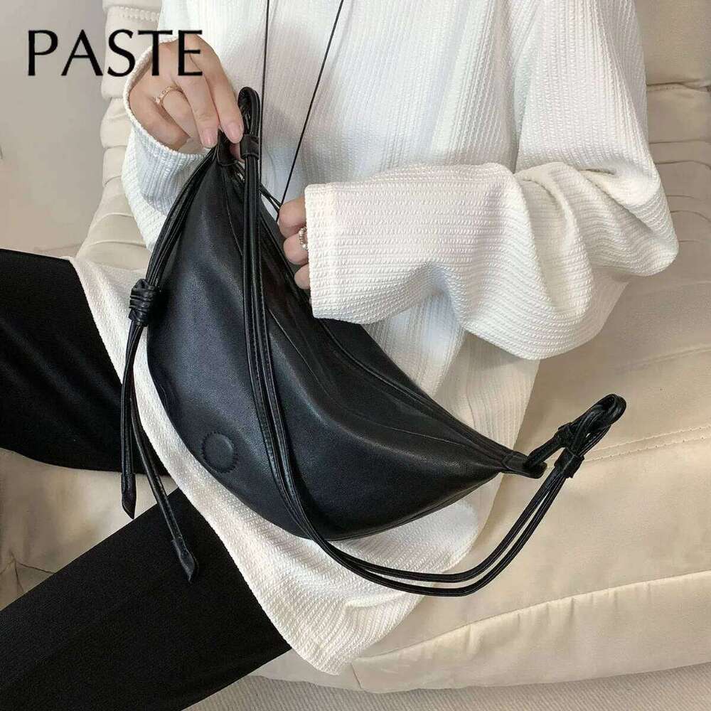 Ins Small Niche Cow Horn Dumplings Hobos Soft High-end Goatskin Saddle 2025 Genuine Leather Women Shoulder Bag Yellow