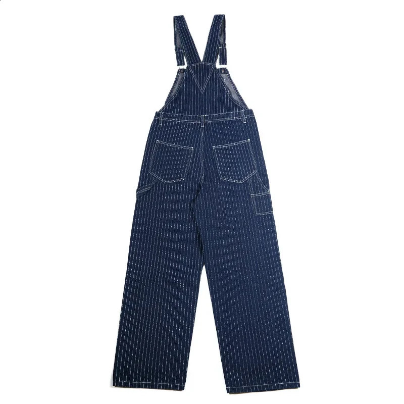 OKONKWO Daning Workwear Bib Pants Mens Vintage Striped Denim Overalls Casual Style Cotton 250729