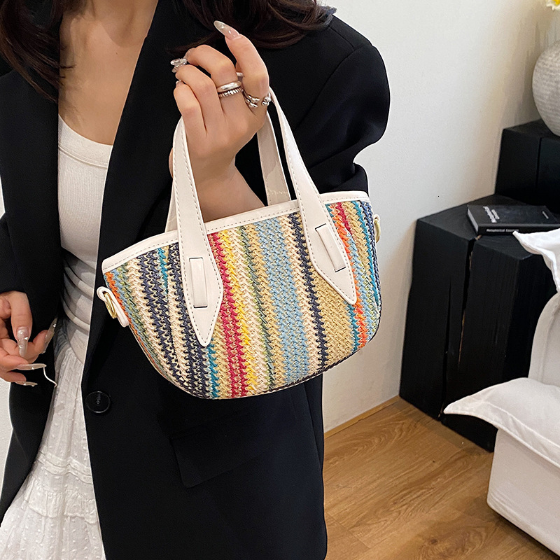 Striped Woven for Women 2025 New Beach Vacation Handheld Shoulder Large Capacity Straw Tote Bag ddmymoon