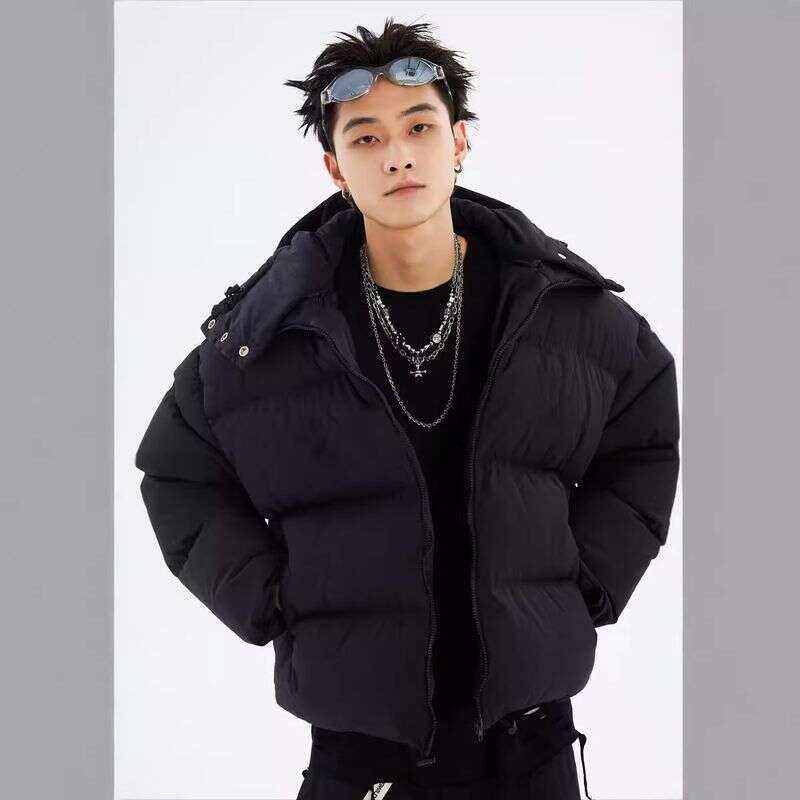 Clothing Club American Street Masked Collar Solid Color Hooded Men's Winter Thickened Cotton Jacket Couple