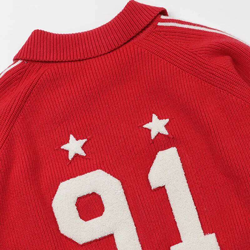 Designer Clothing 2025 Blood Red Knitted Jacket Women's American Retro Embroidered Zipper Cardigan Top