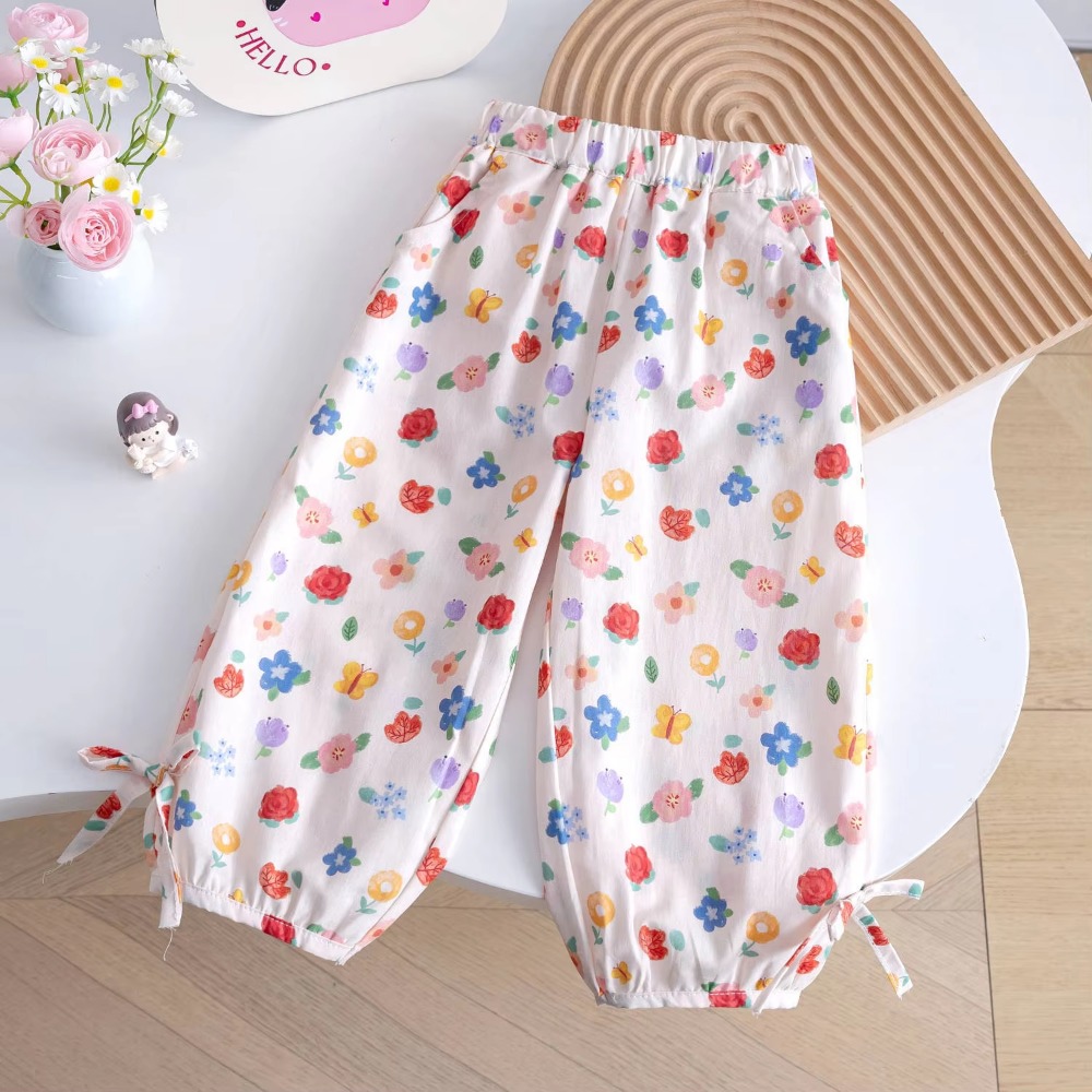 Kids Pants Dotted Floral Anti-mosquito Pants Bunched Lantern Slacks Girls Pants Kids Clothes for 2 To 6 Years