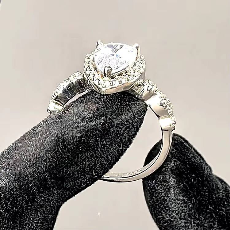 Vintage 925 Sterling Silver Teardrop Engagement Ring Genuine Fine Jewelry with VVS Moissanite for Women Anniversary Gift
