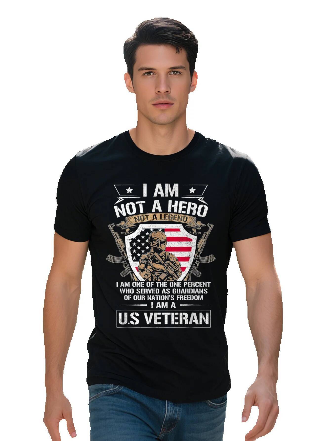 Men s g Cotton T Shirt Patriotic US Veteran Graphic Tee with I Am Hero Not a Legend Slogan American Flag 5e14d