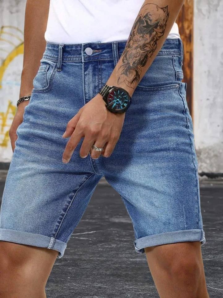1PC Mens American Street Denim Shorts Highend Simple n Casual Suitable for Daily Wear 250729