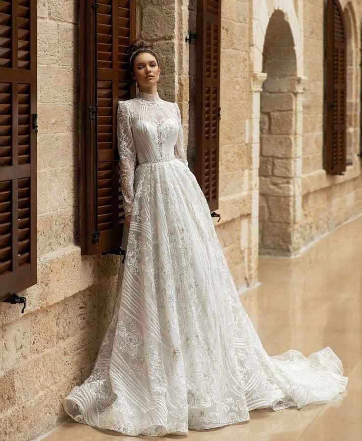 Luxury Princess A Line Wedding Dress Customized High Collar Long Sleeve Tulle Lace Bridal Gown Floor Length Marriage Dresses Bride Vestidos De Novia