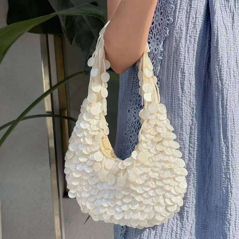 Fashion Shell Beaded Handmade Single Shoulder Rhinestone Pearl Diagonal Hand Armpit Women's Wedding Party Bag