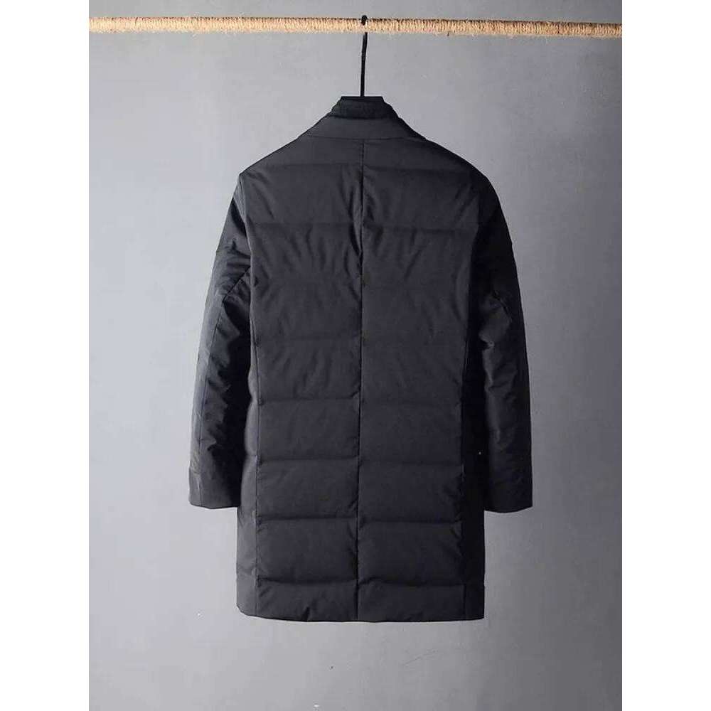 Business Casual New Winter Mens Down Coat Thick Warm Lapel Middle Long Suit Jacket Single Breasted Fashion Slim FIt Overcoat