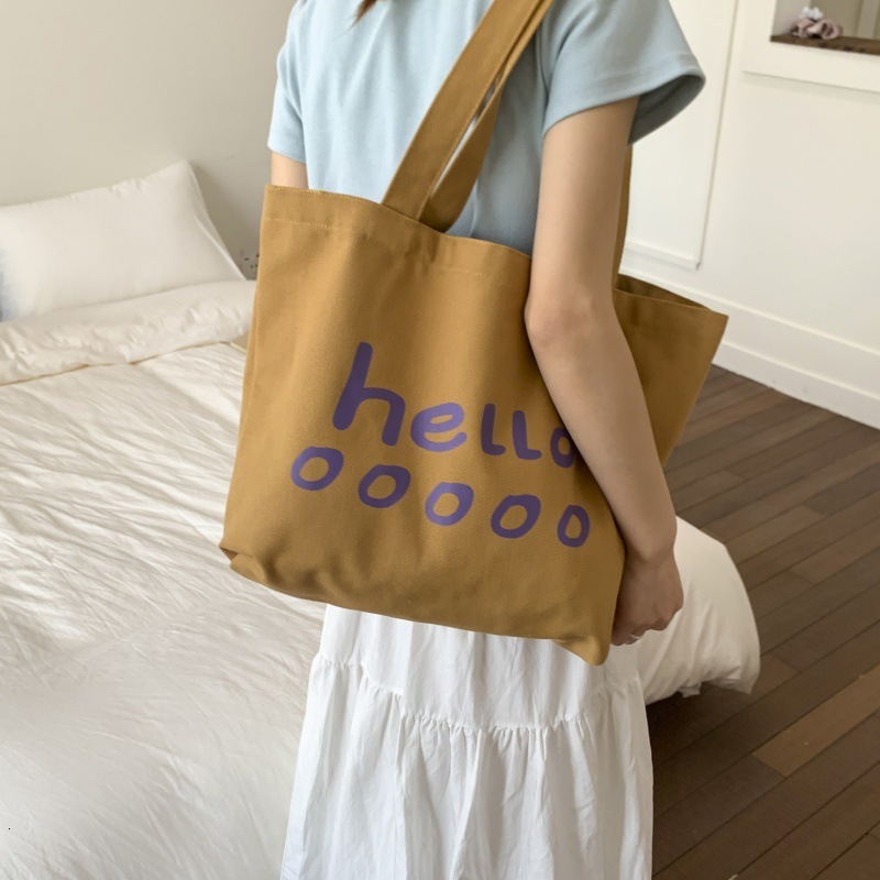 Creative Letter Print Tote Casual Large Capacity Handbag Shoulder Versatile Open Canvas Shopping Bag ddmymoon