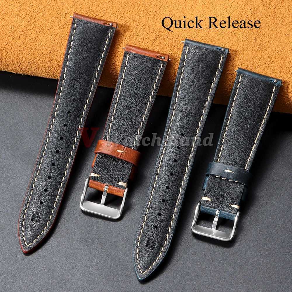 Vintage Oil Wax Genuine Leather Watch Strap 18mm 19mm 20mm 22mm 21mm Brown Watchbands for Samsung Galaxy Watch Band Bracelet W250811