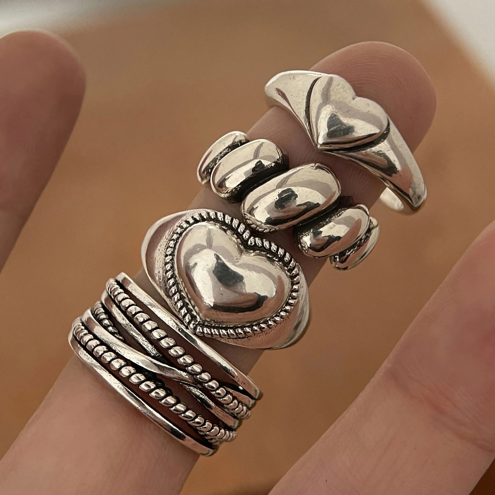 925 Sterling Silver Rings for Women Couple Minimalist Handmade Simple Retro Heart Ring Party Jewelry Gift Prevent Allergy 250805