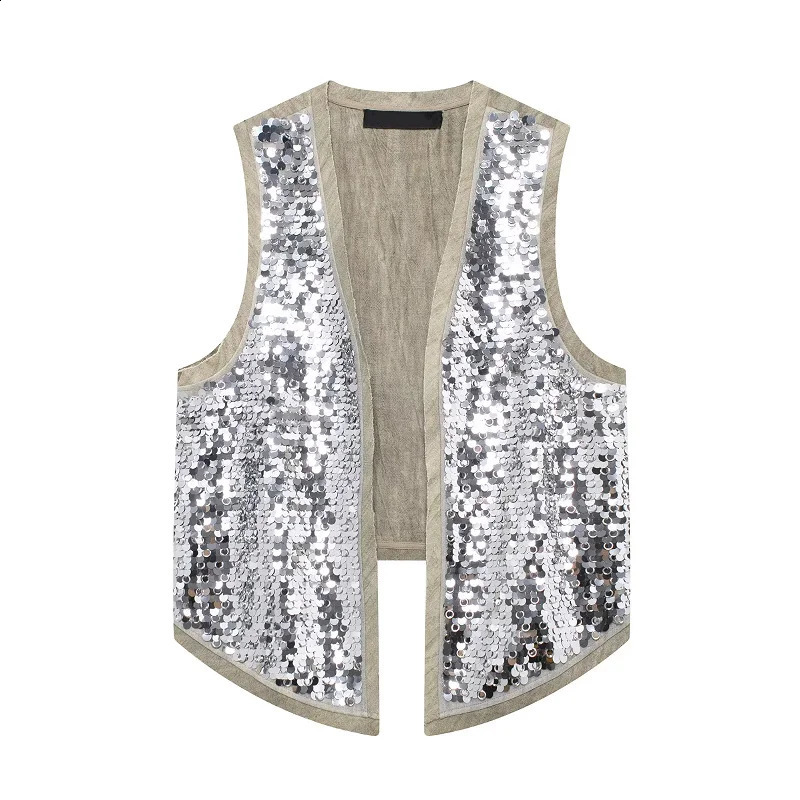 TRAF Silver Skirt Sets For Women 2 Pieces Summer Sequined Tank Vest Top Mini Skirts Ladies Fashion Sexy Elegant Outfit 250804
