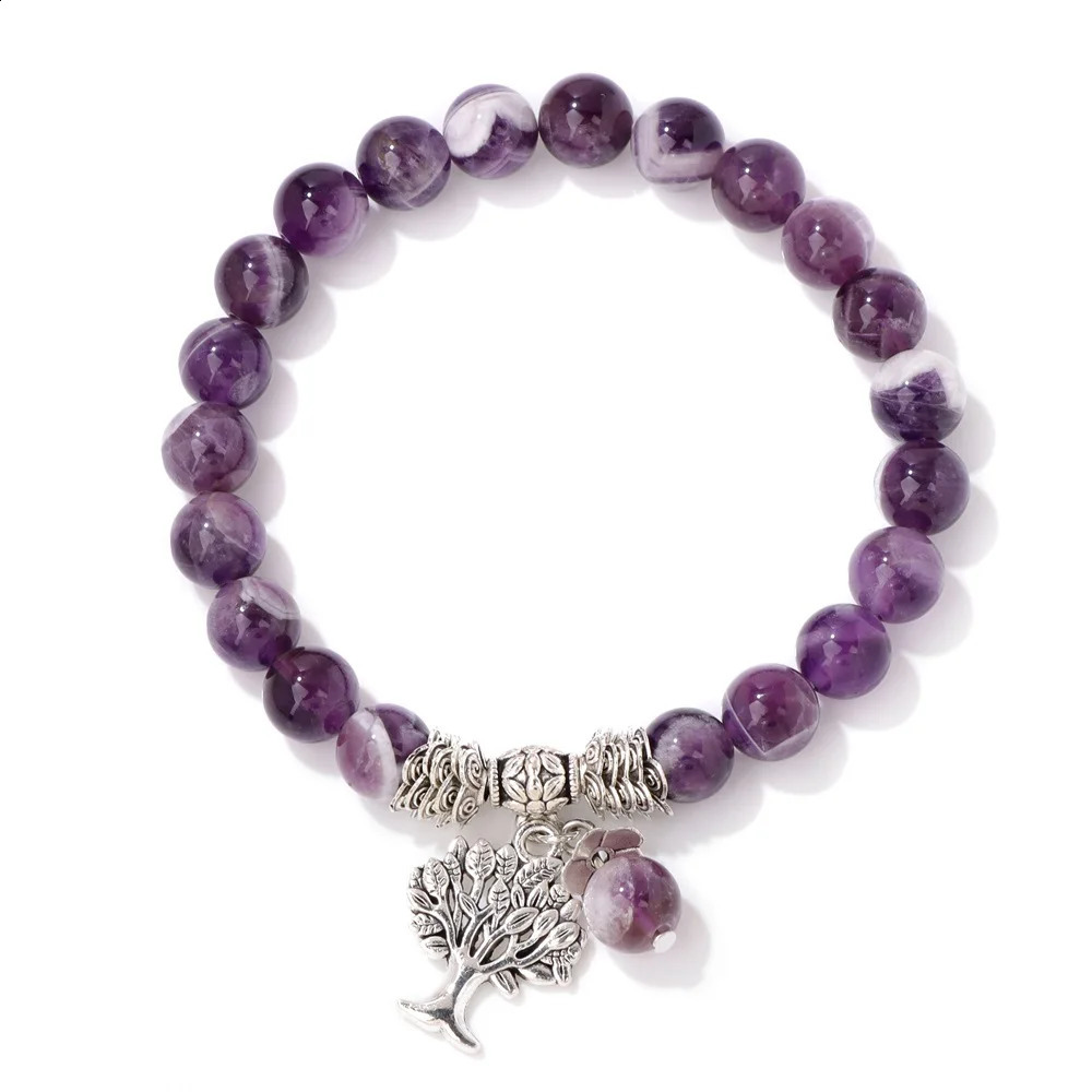 Tree Of Life Charm Bracelet Amethyst Lapis Lazuli Tiger Eye Natural Stone Beads Bangles Elastic Bracelets For Women Men Jewelry 250805
