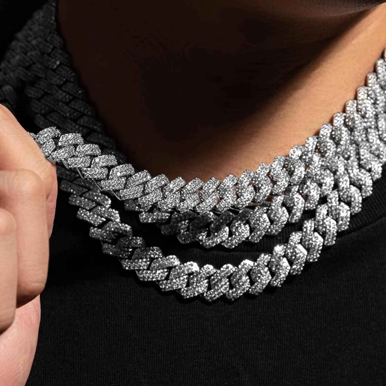 Hip Hop Mens Jewelry Multiple Sizes 10-20mm Miami Cuban Link Necklace Iced Out Prong Cuban Bracelets with 14k 18K Gold Plated