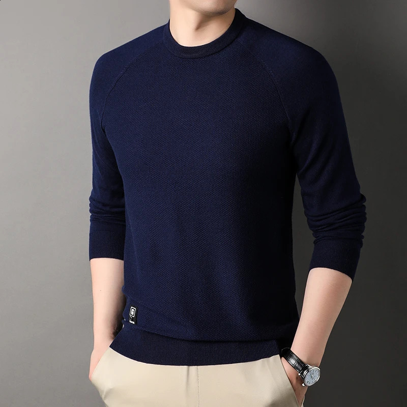 Mens sweater with worsted cashmere shoulder sleeves 16-pin high-quality autumn crew neck wool sweater 250806