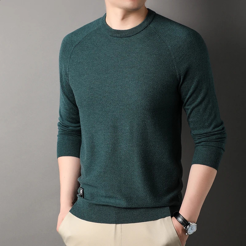 Mens sweater with worsted cashmere shoulder sleeves 16-pin high-quality autumn crew neck wool sweater 250806