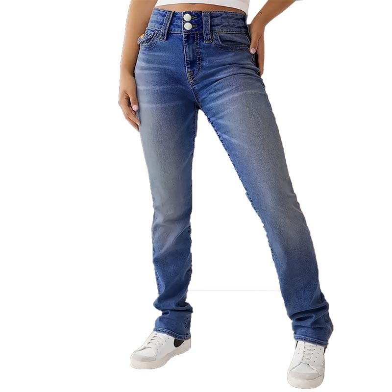 Women's Jeans Double Button Fastening Women's Straight Leg Pants - Spacious Pocket Design