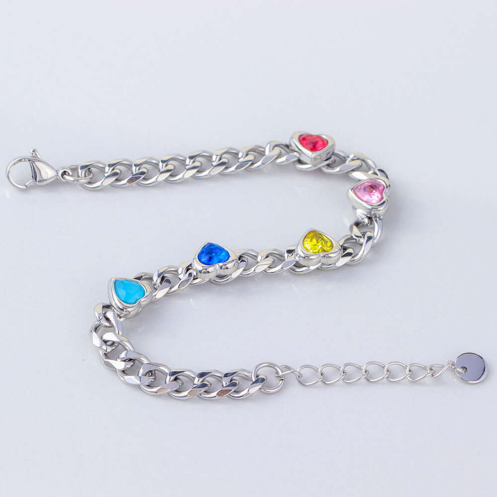 Stainless Steel Emerald Zircon Heart Fashionable Elegant Jewelry Colorful Korean Style Couple Bracelet