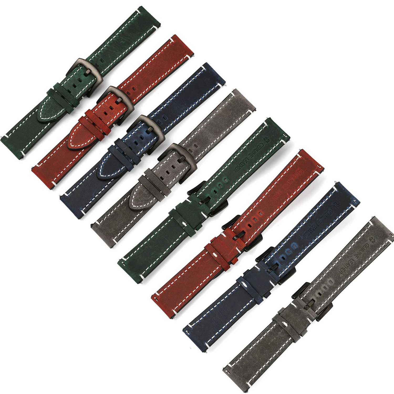 18mm 19mm 20mm 21mm 22mm 24mm Retro Cowhide Watchband for Huawei GT2/GT3 Belt Black Yellow Brown Strap for Samsung Galaxy W250811