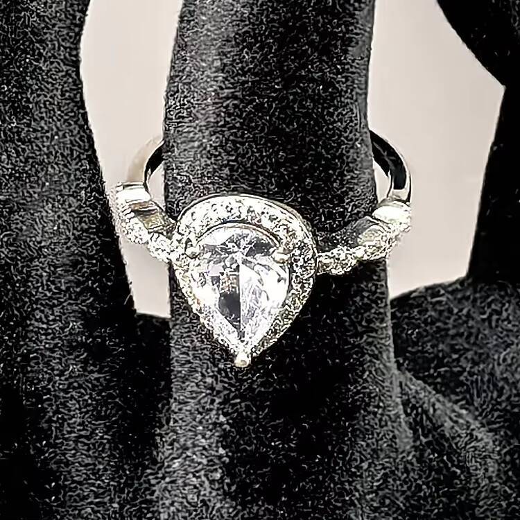 Vintage 925 Sterling Silver Teardrop Engagement Ring Genuine Fine Jewelry with VVS Moissanite for Women Anniversary Gift