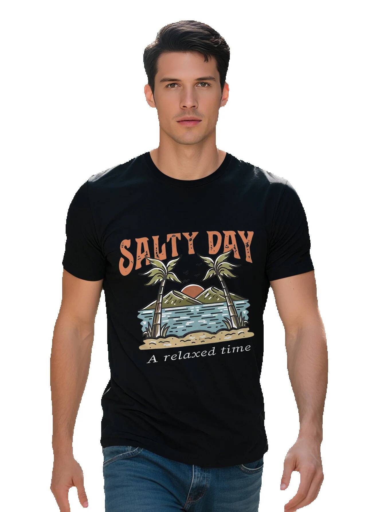Salty Day Print Men s Crew Neck Short Sleeve Plus Size T shirt Breathable Versatile Tee For Summer Wear 3a298 aad3b
