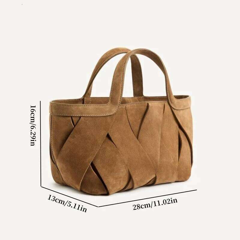 Women's Mini Suede Shopper Bag, Design New in Handbags For Women, Solid Color Woven Tote Bags,