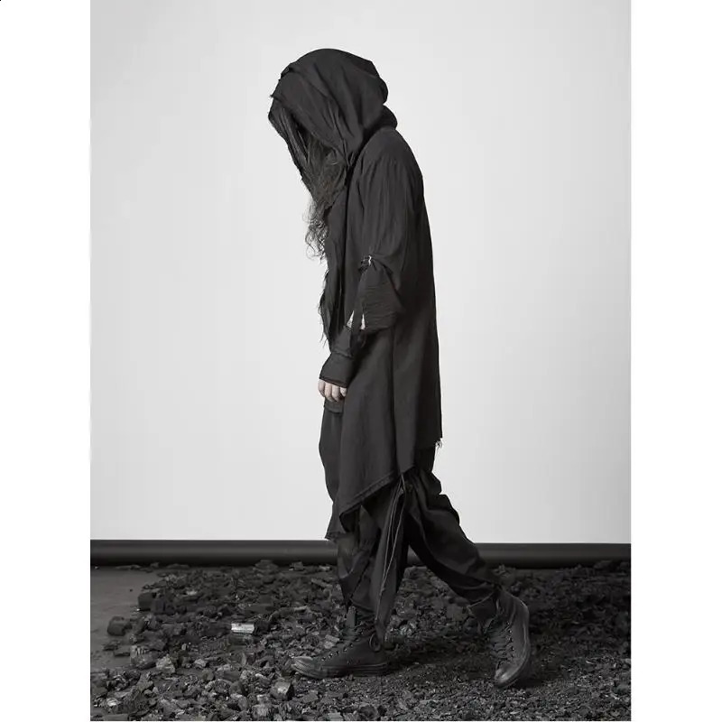 ARENS Techwear Goth Coat Mens Windbreaker Gothic Hip Hop Harajuku Dark Wear Long Cardigan Men Black Japanese Streetwear 250804