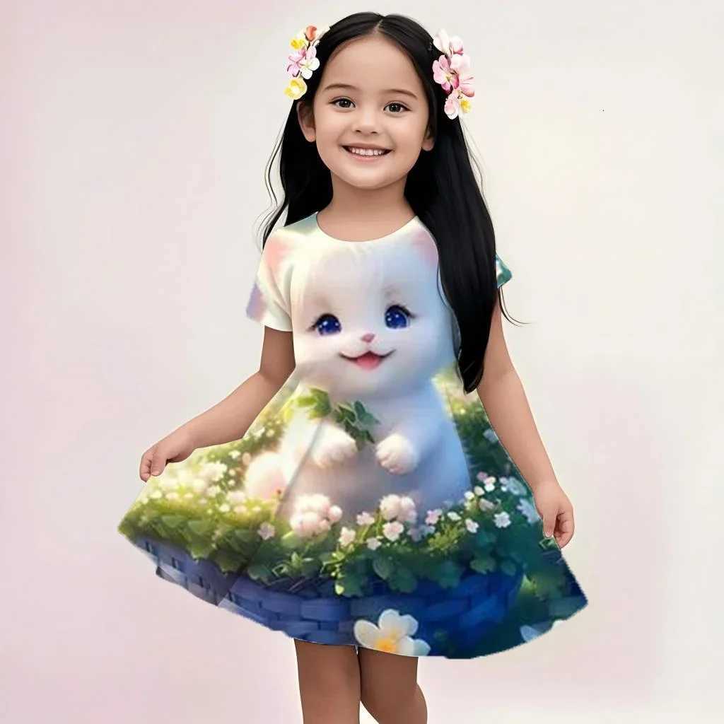Fashion Cute Cat 3D Digital Printing Girls Dress New 2024 Sleeveless O-Neck Summer Dress Plus Size Loose Casual A-Line Dresses W250811