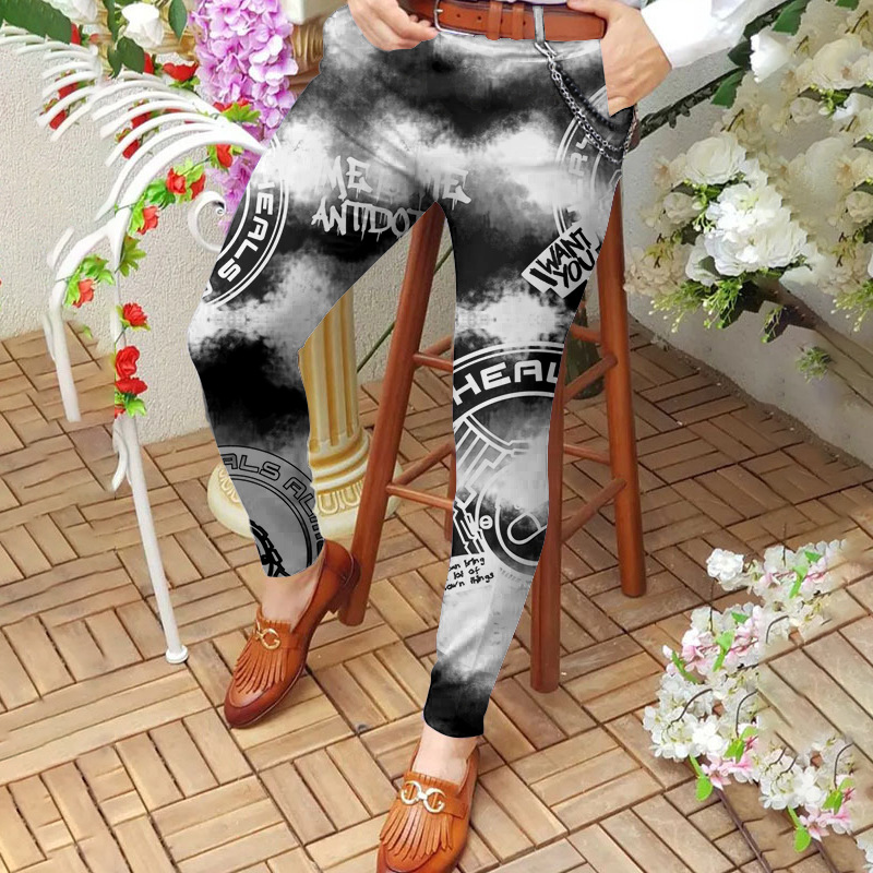 Men's long pants mid-waist casual pants 3D printed slim-fitting pants men's straight-leg pants S-3XL