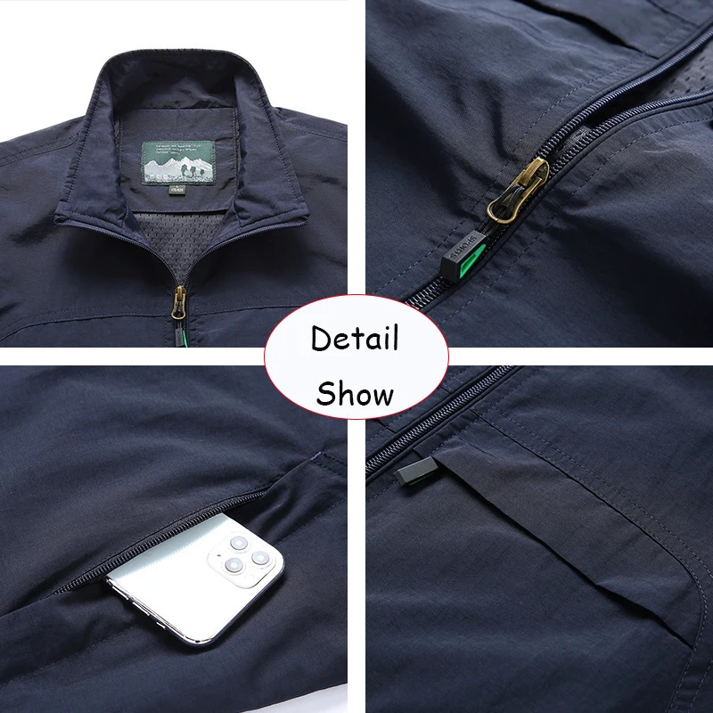 Summer Men Sleeveless Outdoor Leisure Stand Collar Vest Solid Color Breathable Many Pocket Thin Male Waistcoat Top 250809