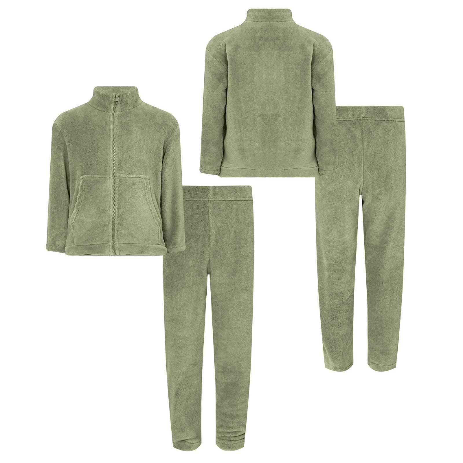 110-170 Kids Boys Girls Autumn Winter Warm Flannel Pajama Set Homewear Streetwear Train Outer Long Sleeve Zipper Top with Pants Z250811