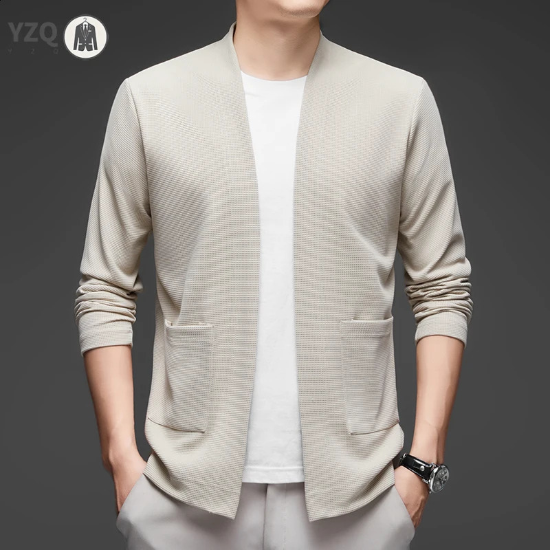 Mens Business Casual Long Sleeved Solid Color Cloak Jacket Knitted Comfortable and Fashionable All Season Versatile Top 250804