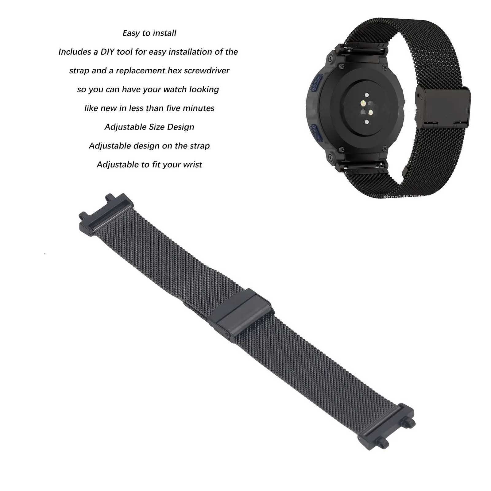Mesh Watch Band Professional Stylish Simple Polished Adjustable Metal Watch Strap with Buckle for Amazfit Active Edge A2212Black W250811
