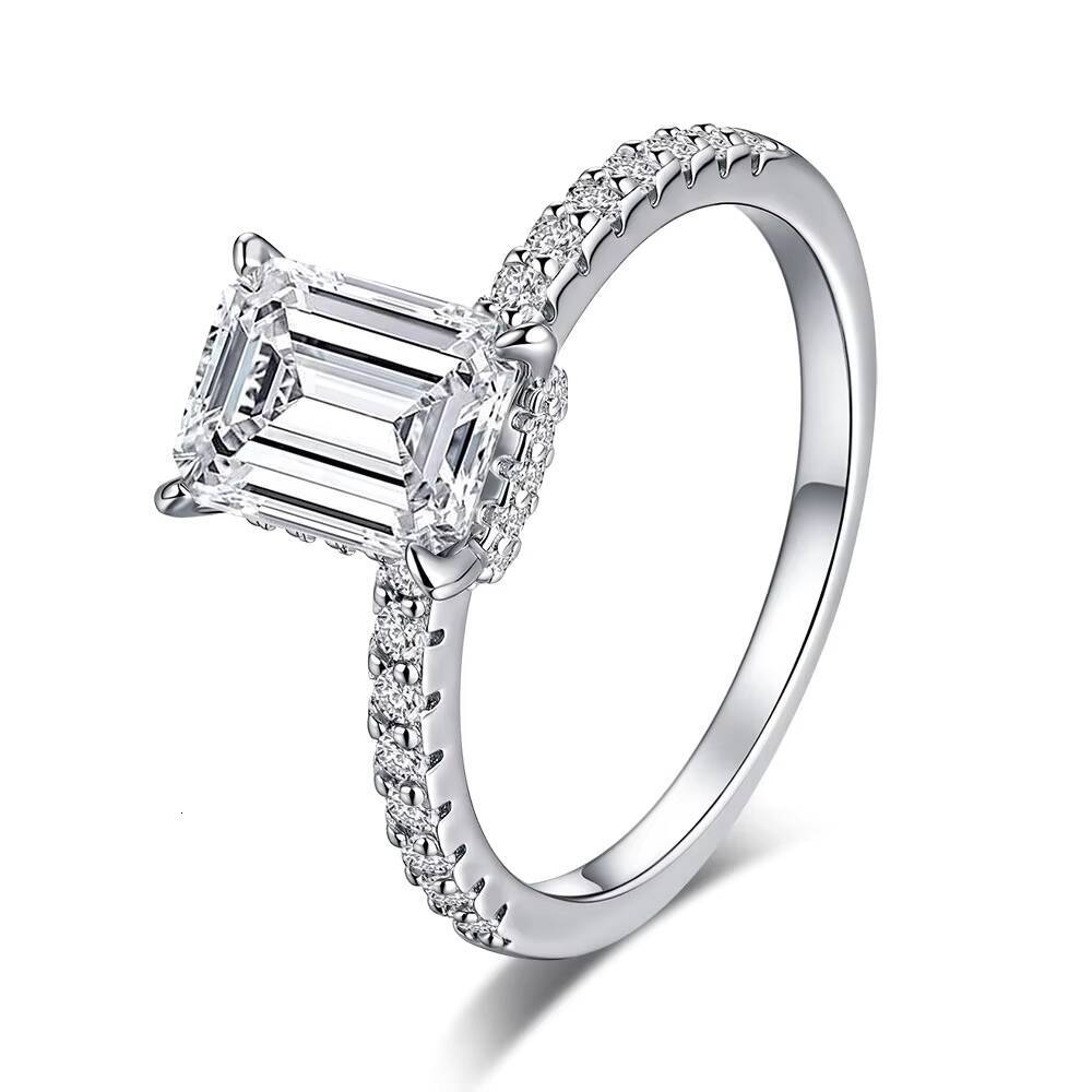 Hot Selling Fine Jewelry Trendy S925 Sterling Silver White Gold Plated 3Carat Emerald Cut Real Moissanite Wedding Ring for Women