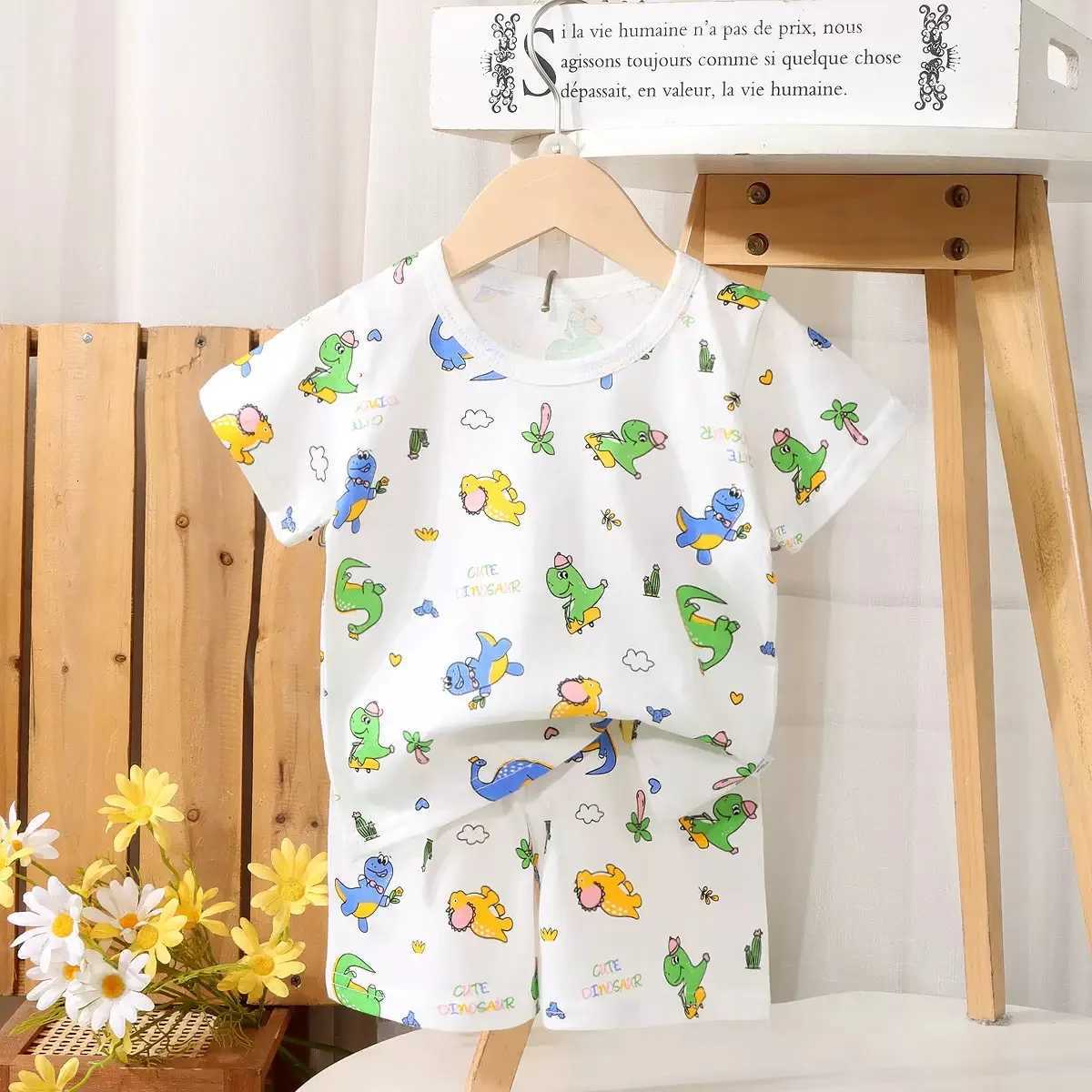 1Set Summer Boy Girl Cotton Leisure Set Children Short Sleeve Shorts Set Kid Print Clothes Baby Tee+Short Pant Suit Z250811