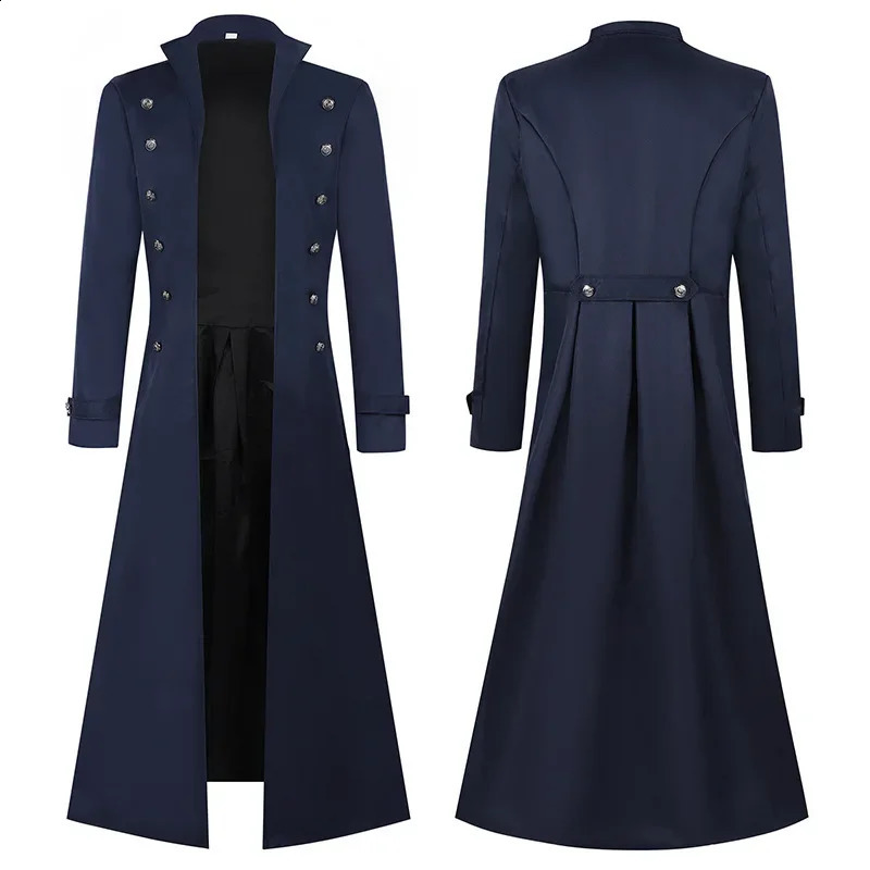 S5XL Plus Size Men Gothic Trench Medieval Steampunk Retro Style Long Jackets Doublebreasted Solid Mens Vintage 250729