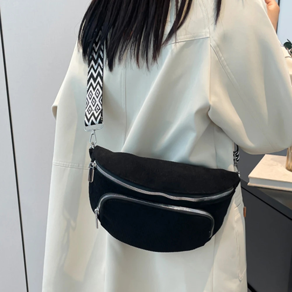 Chest Bag Corduroy Waist Pack Wide Guitar Strap Fashion Fanny Packs Large Capacity Vintage Shoulder Bags Women Banana Bolsas 250811