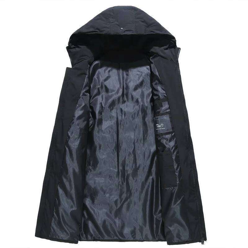 Men's Winter Long Thick Warm Casual Solid Slim Hooded Zipper Outwear Coats Overcoat Hat Fashion Down Jacket