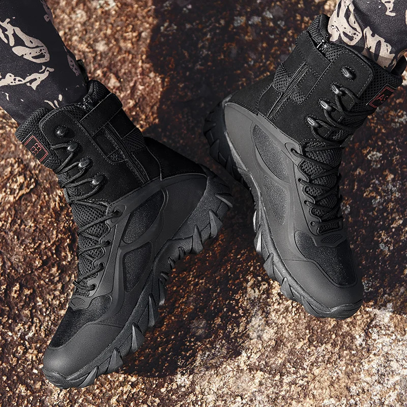 High Quality Mens High-Top Leather Boots Breathable Desert Combat Mens Boots Outdoor Shoes Non-slip Hiking Ankle Boots 250805