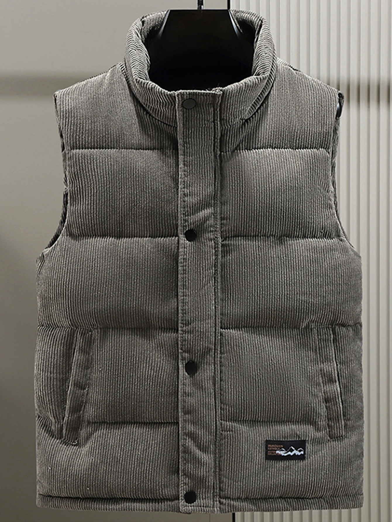 Mens autumn and winter stand up collar vest corduroy fabric with pockets fashionable warm slim fit version 250809