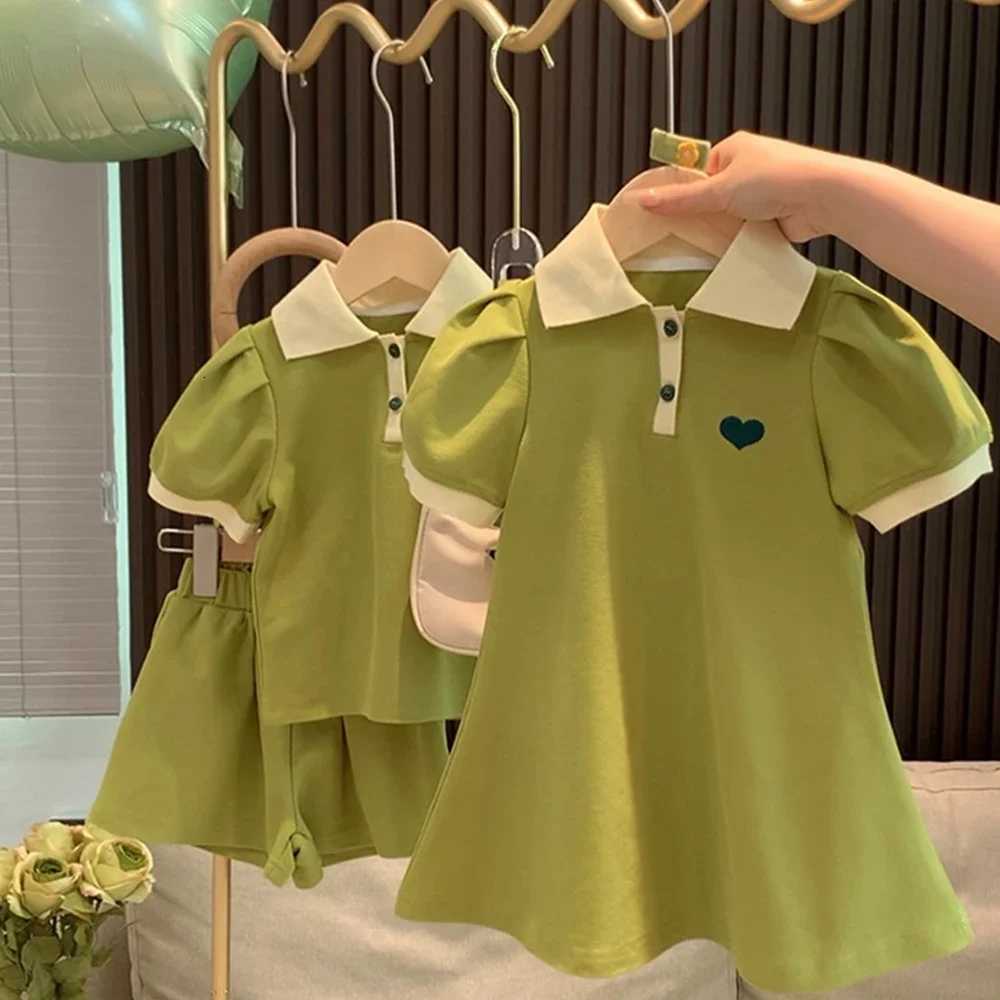 Childrens Clothing Sets Korea Short Sleeved Casual Shirt Dress Polo T-shirt+Shorts Sets Sisters Girls Summer Kids Clothes Girls Z250811