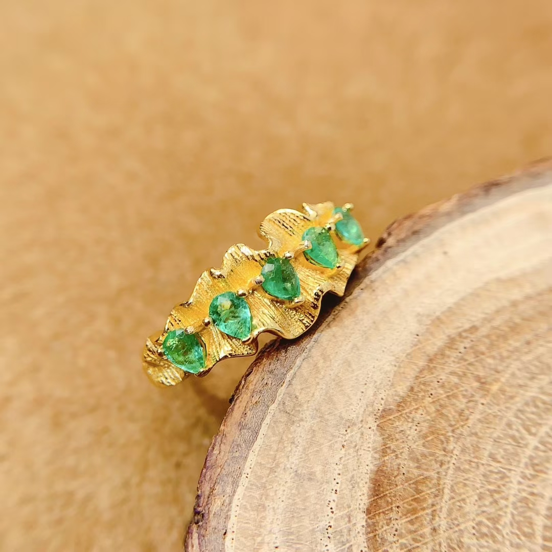 925 Silver designer Emerald Ring 3mm*4mm Natural Emerald silver Ring with 18K gold plating birthday gift for wife