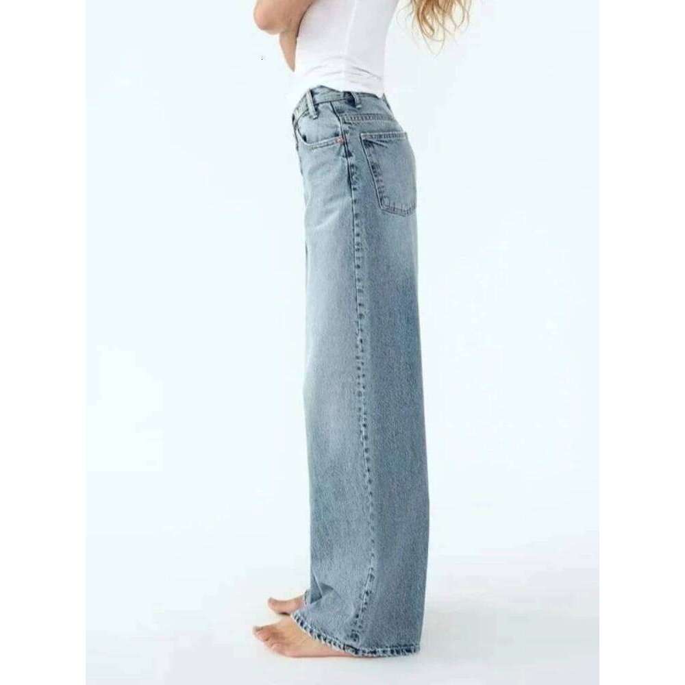 HOUZHOU Vintage Basic Irregular Women's Jeans Washed Wide Leg Straight Denim Pants Baggy High Waist Asymmetrical Trousers Casual