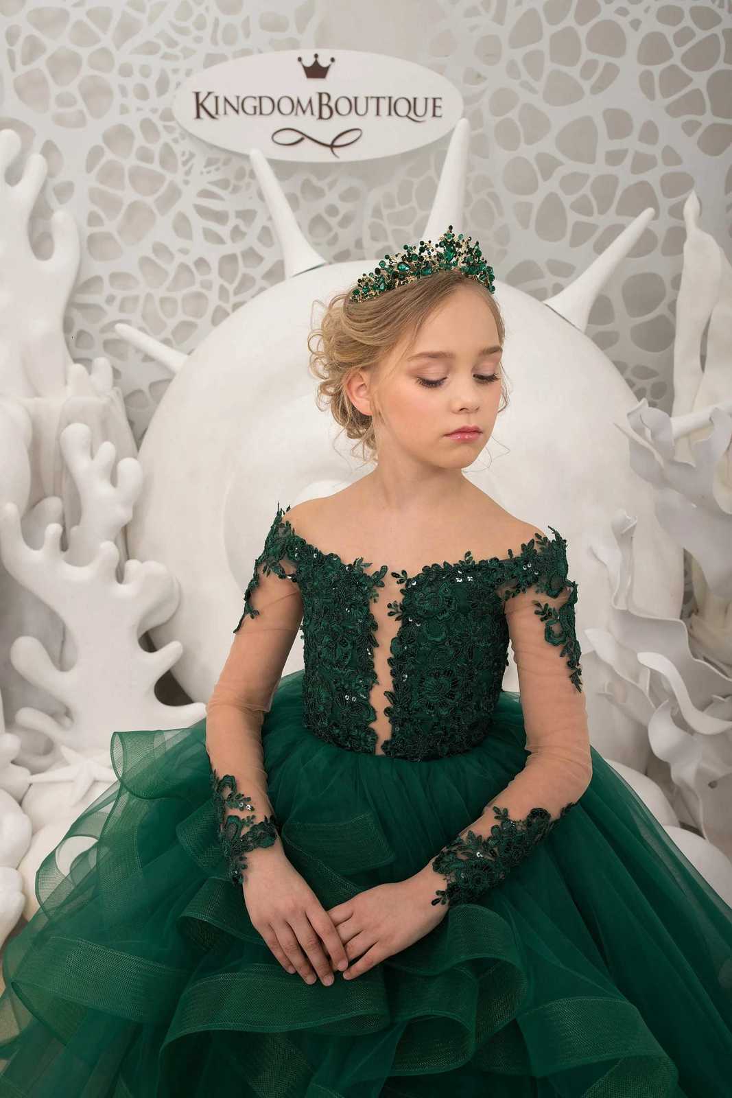 Emerald Green Tulle Puffy Layered Flower Girl Dress For Wedding Princess Kid Birthday Party First Communion Ball Gown Customized W250811