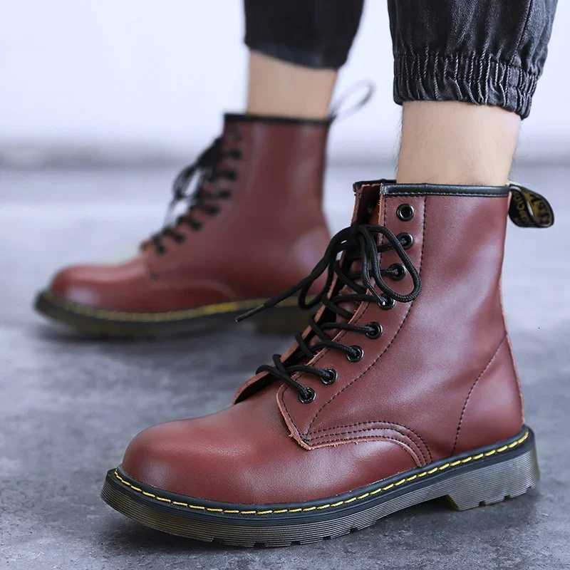 Men Genuine Leather Classic Six Hole Boots Fashion British Style Riding Short Ankle Boots Outdoor Boots Size 35-48 Womens Boots W250811